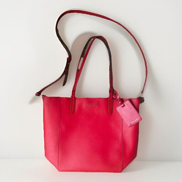 MICHAEL KORS JET SET TRAVEL LARGE Saffiano Bright Red Leather Tote Bag Dividers - Picture 1 of 16